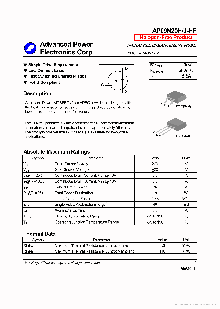 AP09N20H-HF_7299588.PDF Datasheet