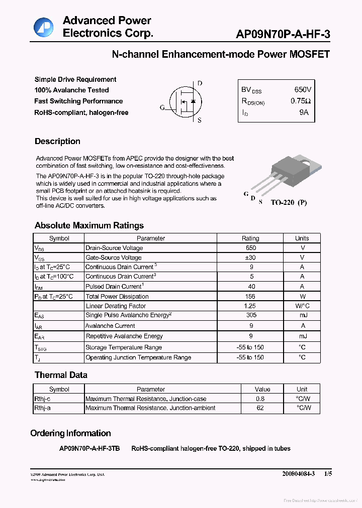 AP09N70P-A-HF-3_7299597.PDF Datasheet