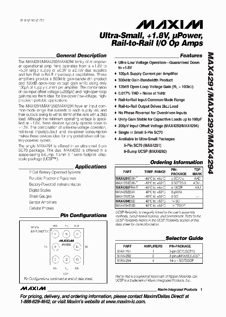 MAXIMINTEGRATEDPRODUCTSINC-MAX4292EBA-T_7306666.PDF Datasheet