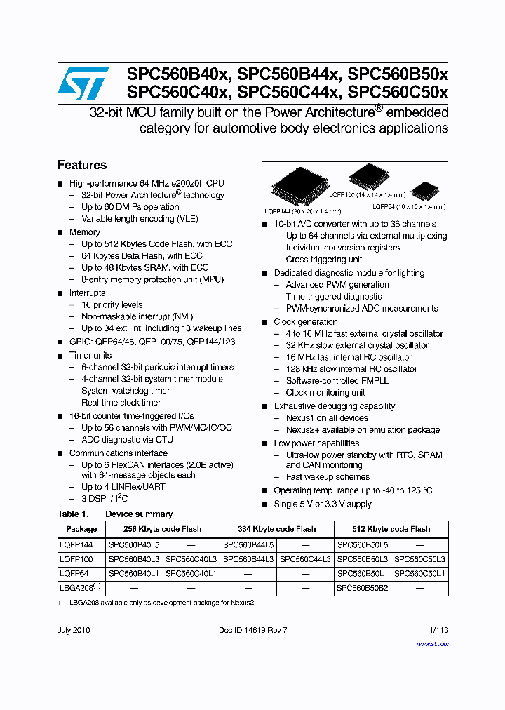 STMICROELECTRONICS-SPC560B50L3C6E0X_7308935.PDF Datasheet