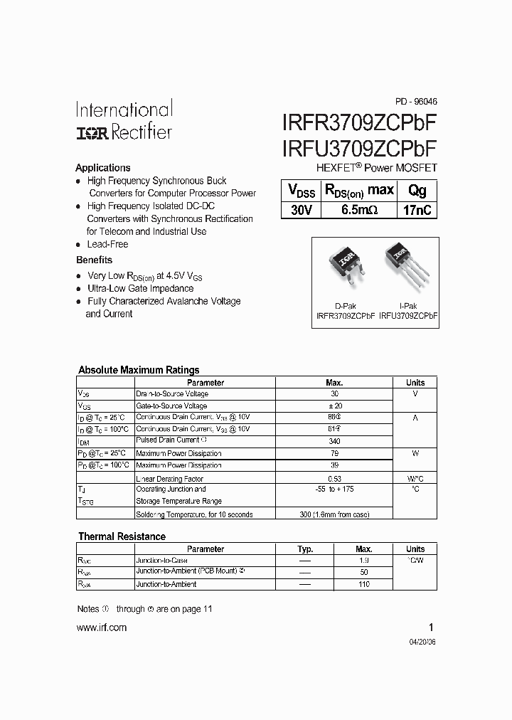 IRFR3709ZCPBF_7311135.PDF Datasheet
