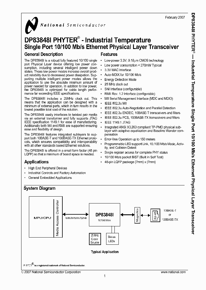 NATIONALSEMICONDUCTORCORP-DP83848IW_7316861.PDF Datasheet