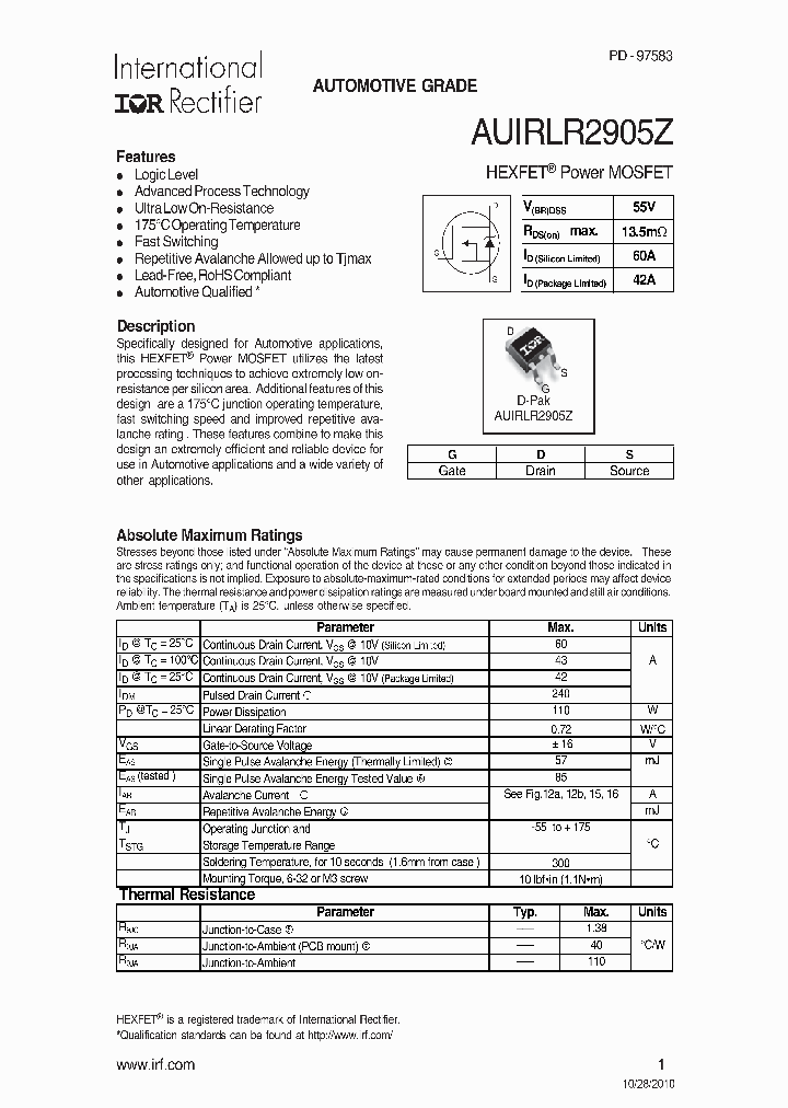 AUIRLR2905ZTR_7316391.PDF Datasheet