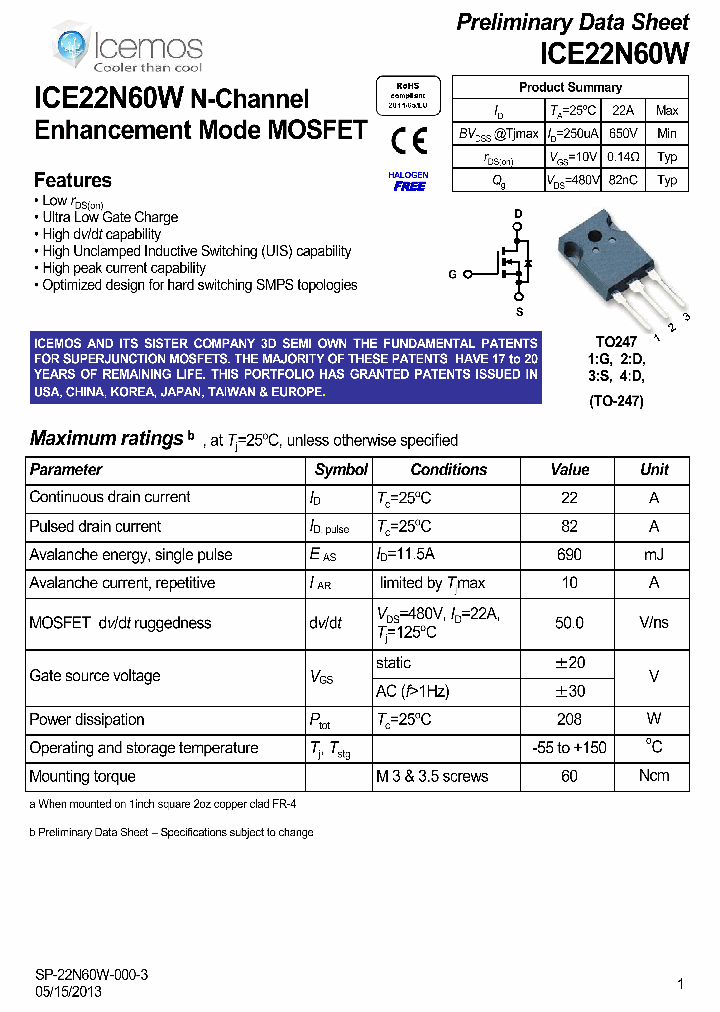 ICE22N60W_7338082.PDF Datasheet