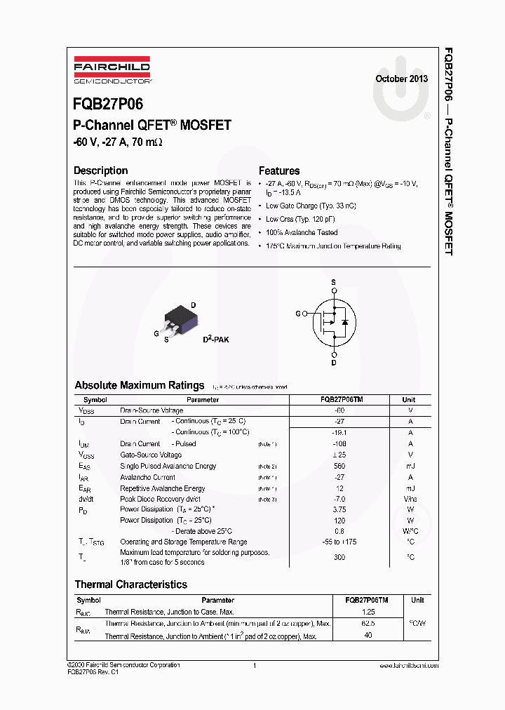 FQB27P06_7339088.PDF Datasheet