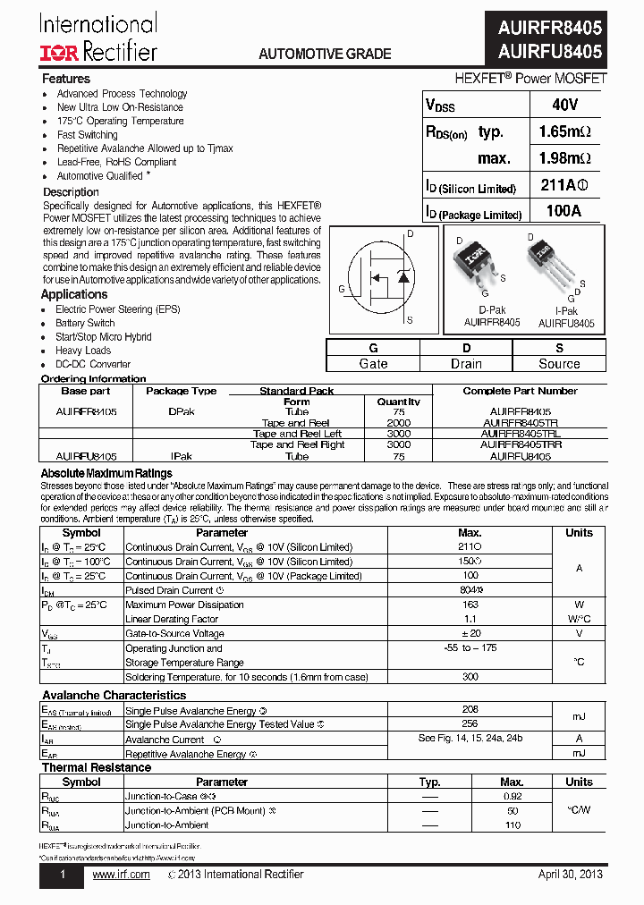 AUIRFU8405_7339117.PDF Datasheet
