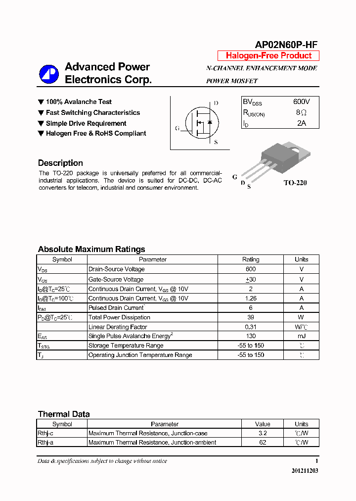 AP02N60P-HF_7346157.PDF Datasheet