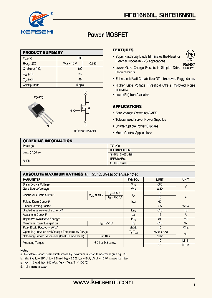 IRFB16N60L_7351998.PDF Datasheet