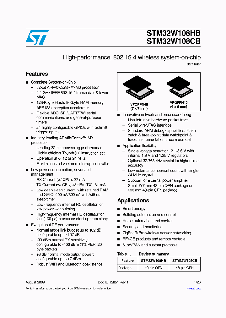 STM32W108CBU62_7377206.PDF Datasheet