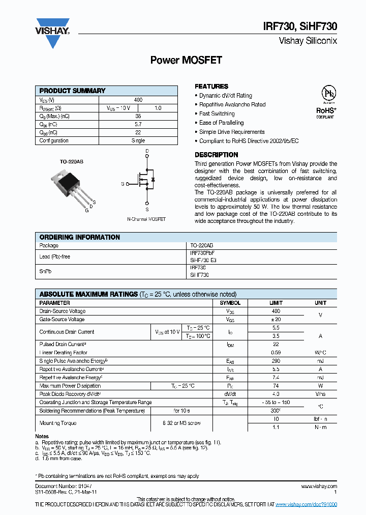 IRF730ASTRRPBF_7380725.PDF Datasheet