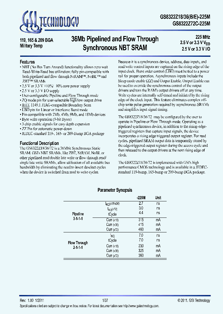 GSITECHNOLOGY-GS8322Z72C-225M_7387538.PDF Datasheet