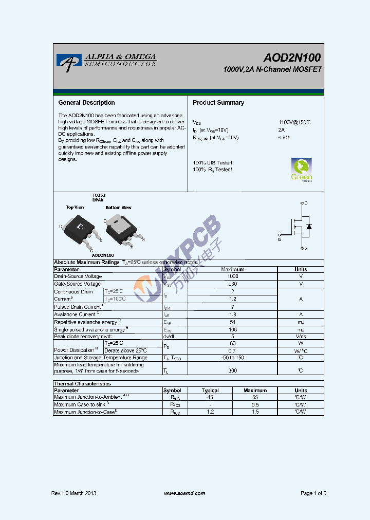 AOD2N100_7388547.PDF Datasheet