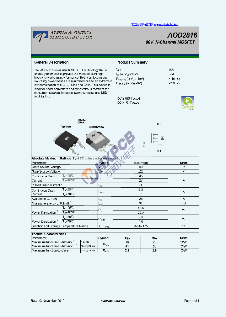AOD2816_7388545.PDF Datasheet