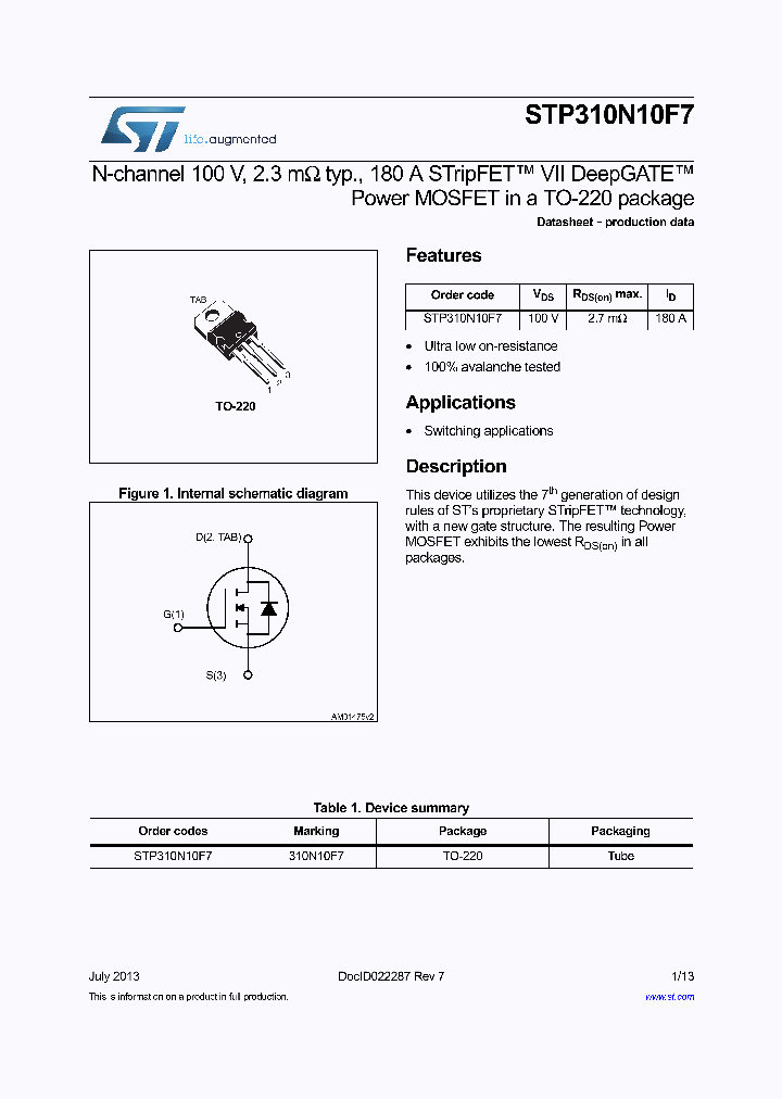 STP310N10F7_7389033.PDF Datasheet