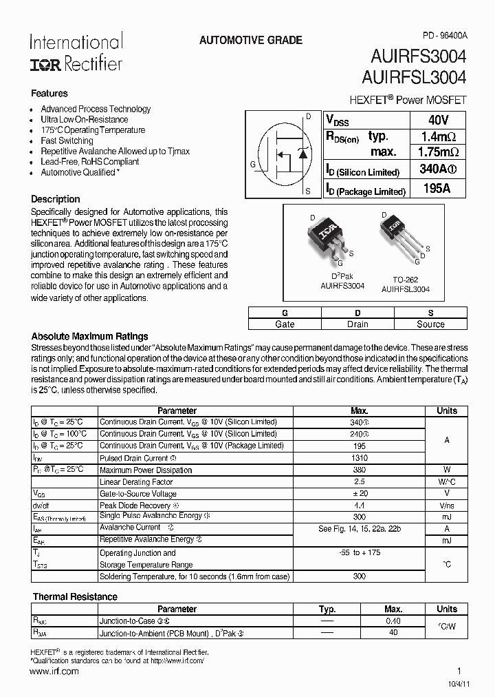 AUIRFS3004_7392541.PDF Datasheet