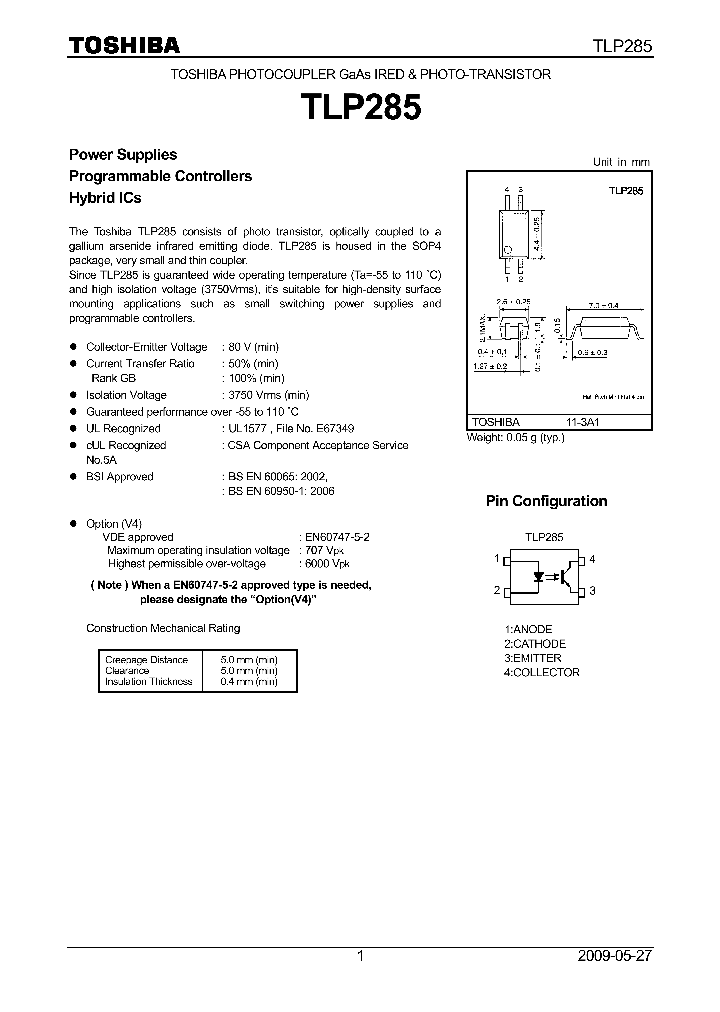 TLP285BL-TPF_7414023.PDF Datasheet