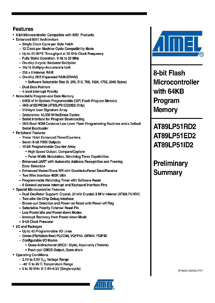 AT89LP51ED2-20JU_7423216.PDF Datasheet