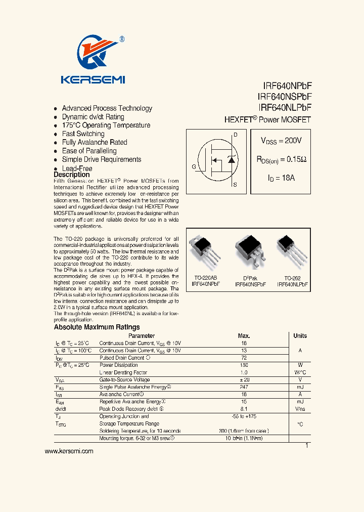 IRF640NLPBF_7430105.PDF Datasheet