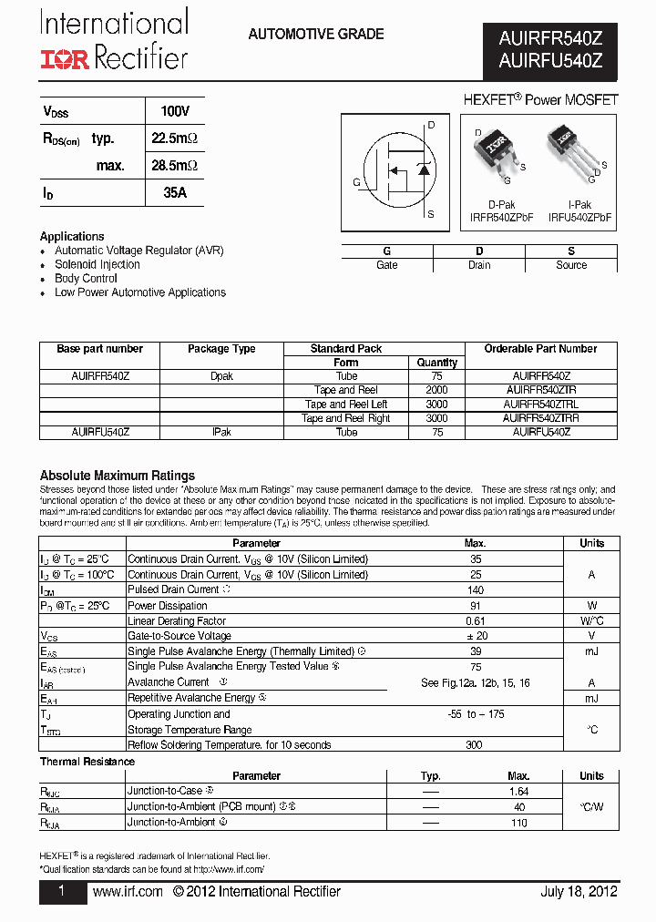 AUIRFR540Z_7447296.PDF Datasheet