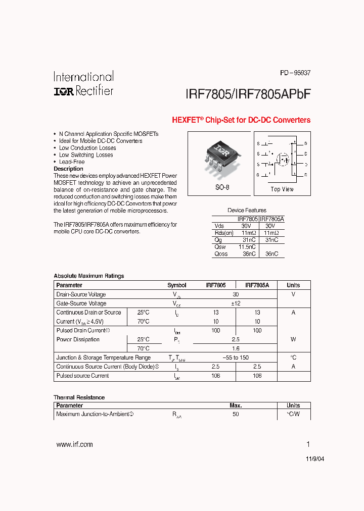 IRF7805APBF_7455701.PDF Datasheet