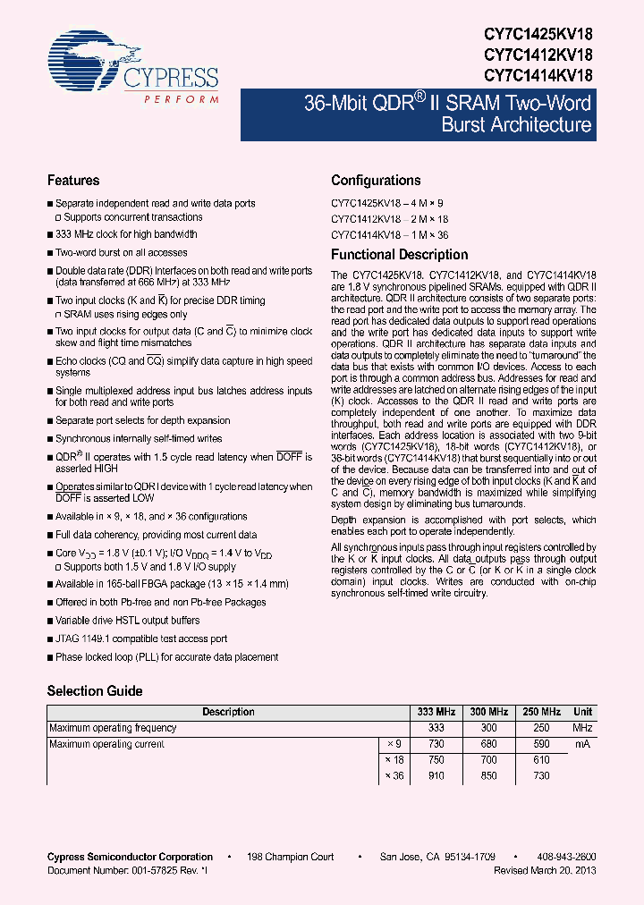 CY7C1425KV18_7457837.PDF Datasheet