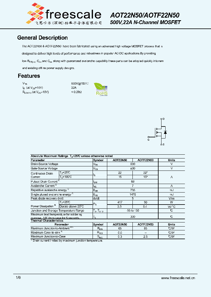 AOTF22N50_7469246.PDF Datasheet