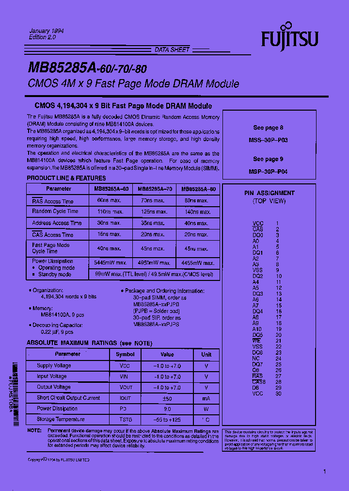 MB85285A-80PJPS_7482391.PDF Datasheet