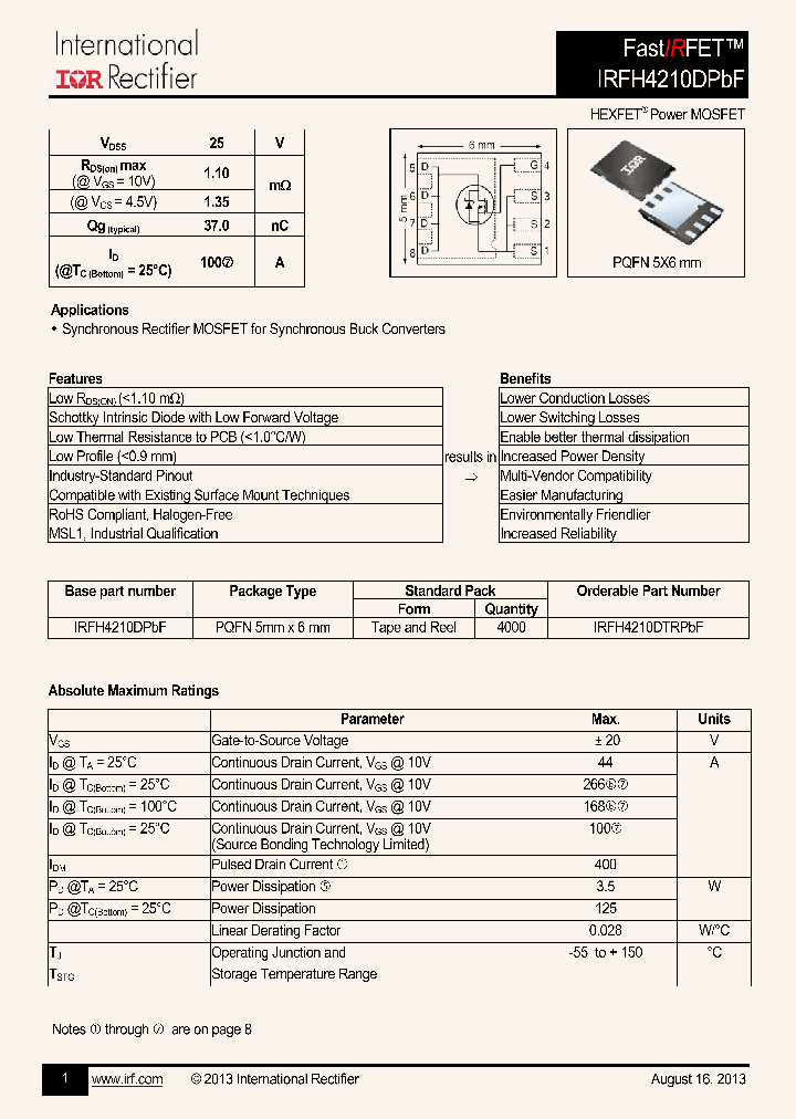 IRFH4210DPBF_7486636.PDF Datasheet