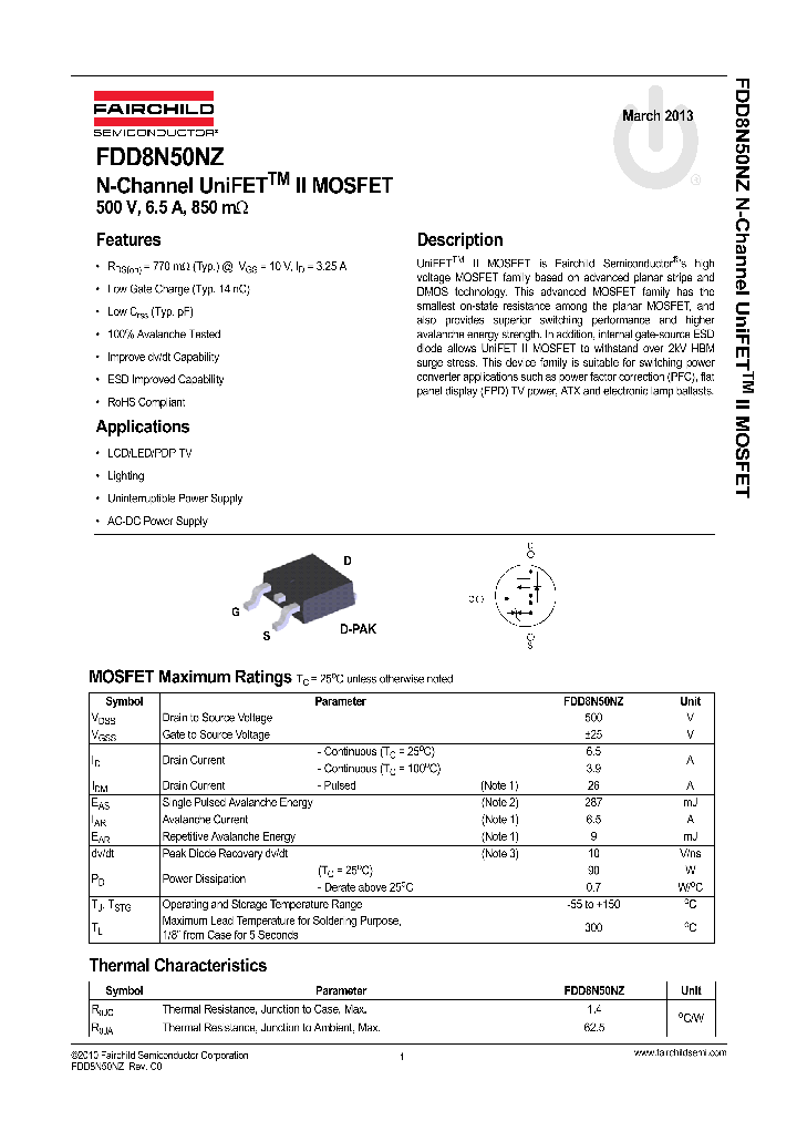 FDD8N50NZTM_7491703.PDF Datasheet