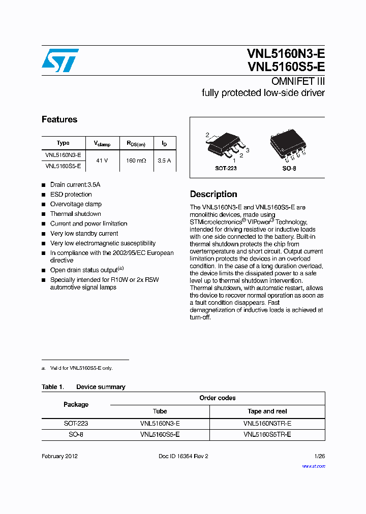 VNL5160N3-E_7492889.PDF Datasheet