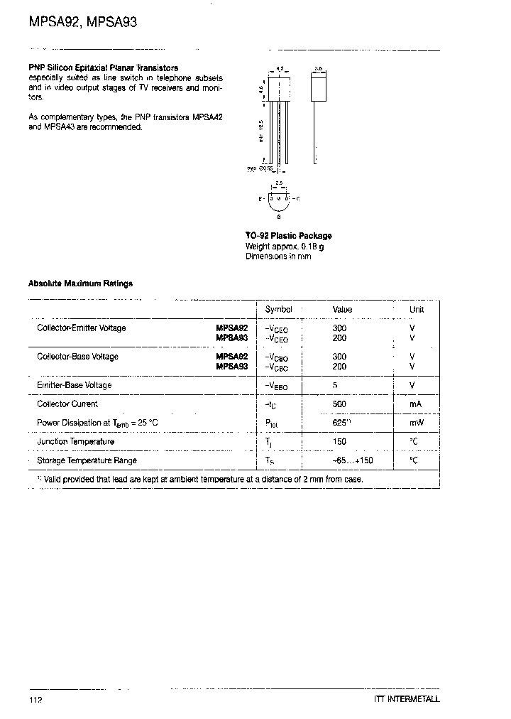 VISHAYSEMICONDUCTORS-MPSA92_7494299.PDF Datasheet