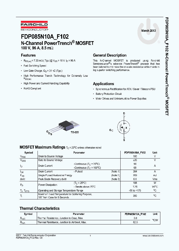 FDP085N10A-F102_7495093.PDF Datasheet