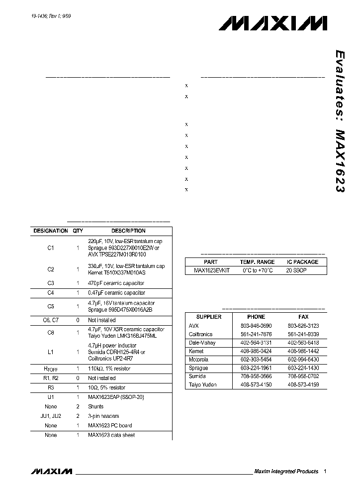 MAXIMINTEGRATEDPRODUCTSINC-MAX1623EVKIT_7494959.PDF Datasheet