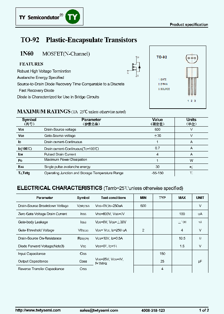 1N60-TO92_7511238.PDF Datasheet