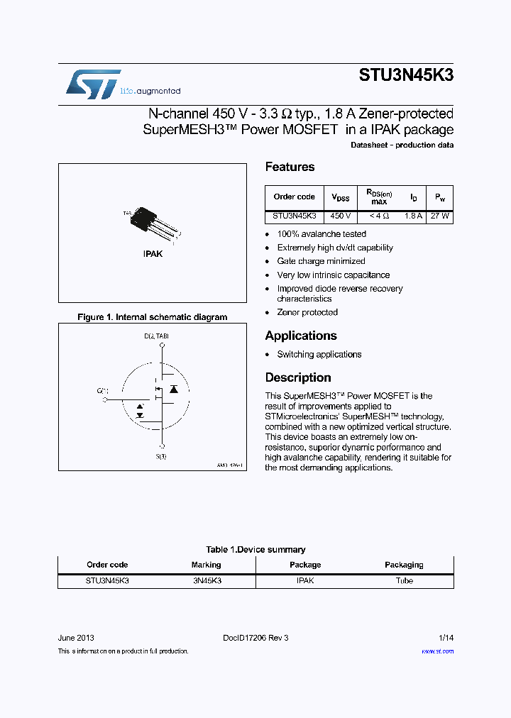 STU3N45K3_7511831.PDF Datasheet