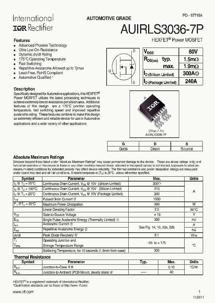 AUIRLS3036-7TRL_7524630.PDF Datasheet