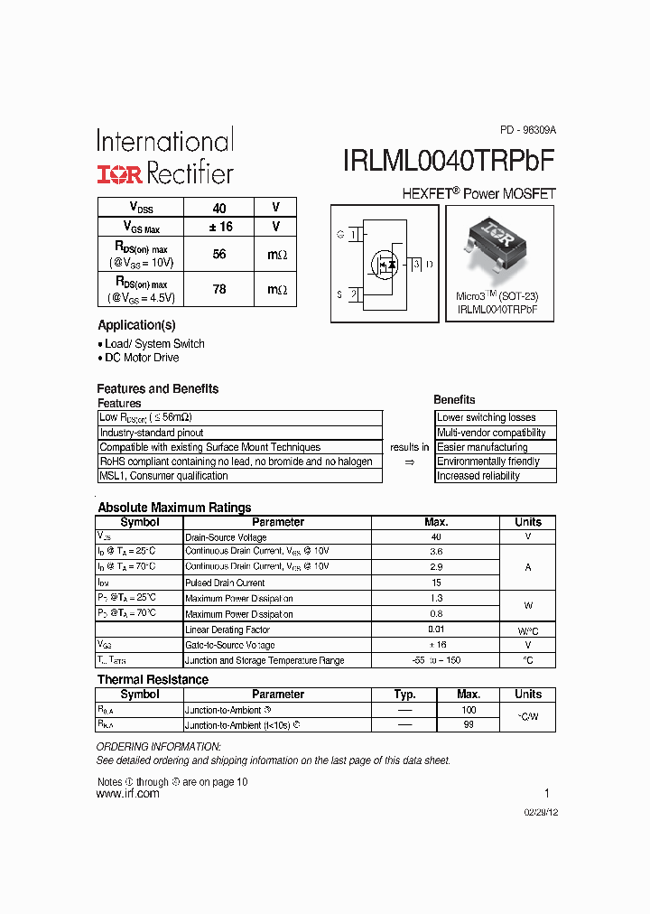 IRLML0040PBF_7525933.PDF Datasheet
