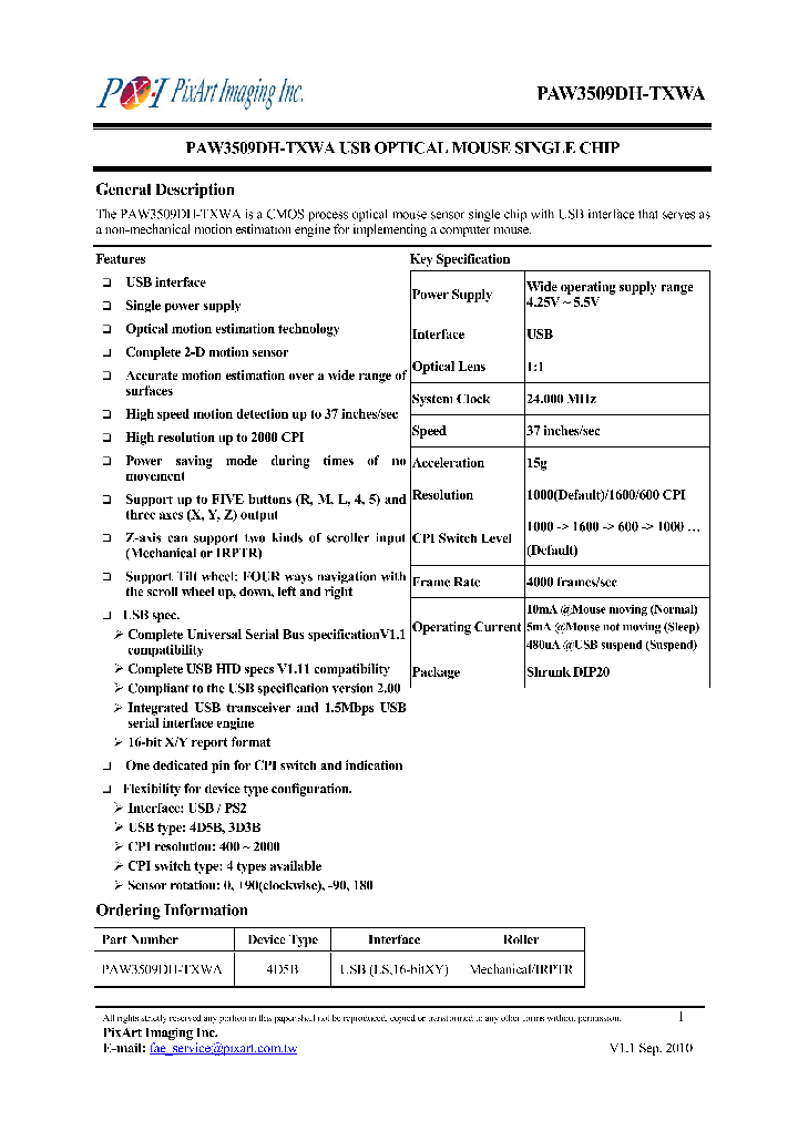 PAW3509DH_7532168.PDF Datasheet
