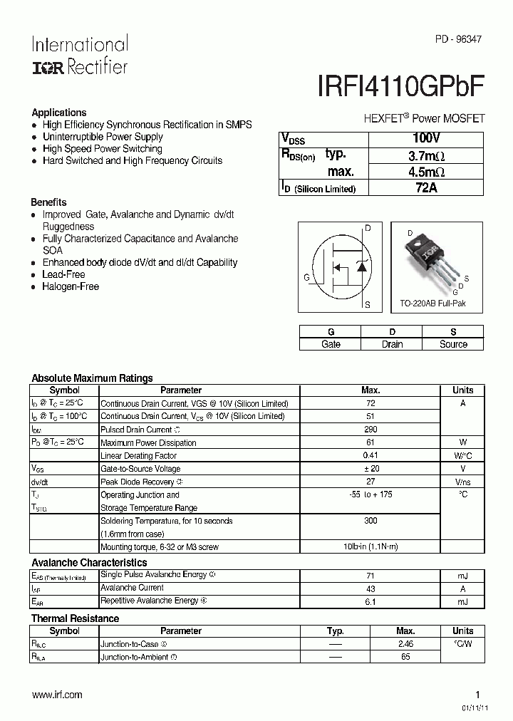 IRFI4110GPBF_7537840.PDF Datasheet