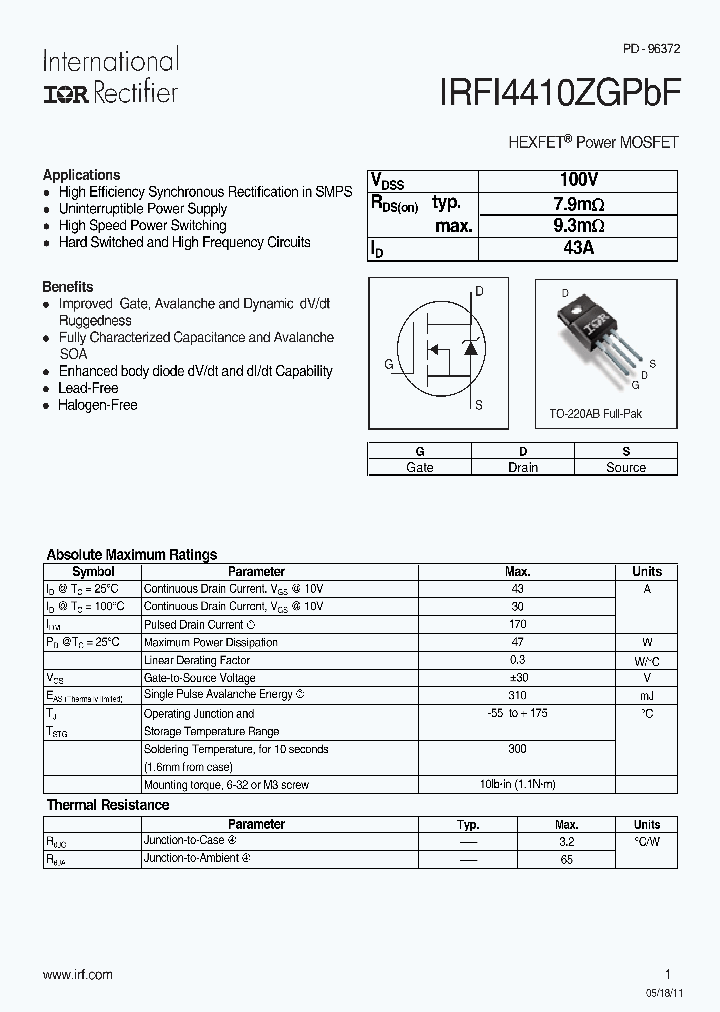 IRFI4410ZGPBF_7537841.PDF Datasheet