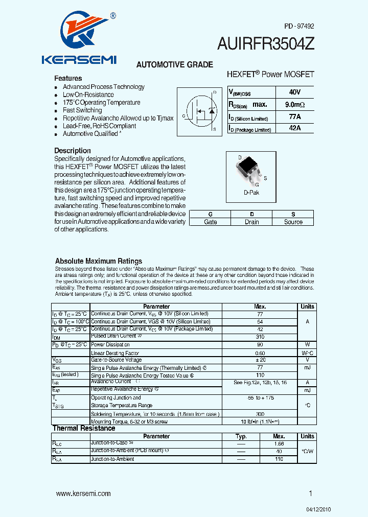 AUIRFR3504Z_7537880.PDF Datasheet