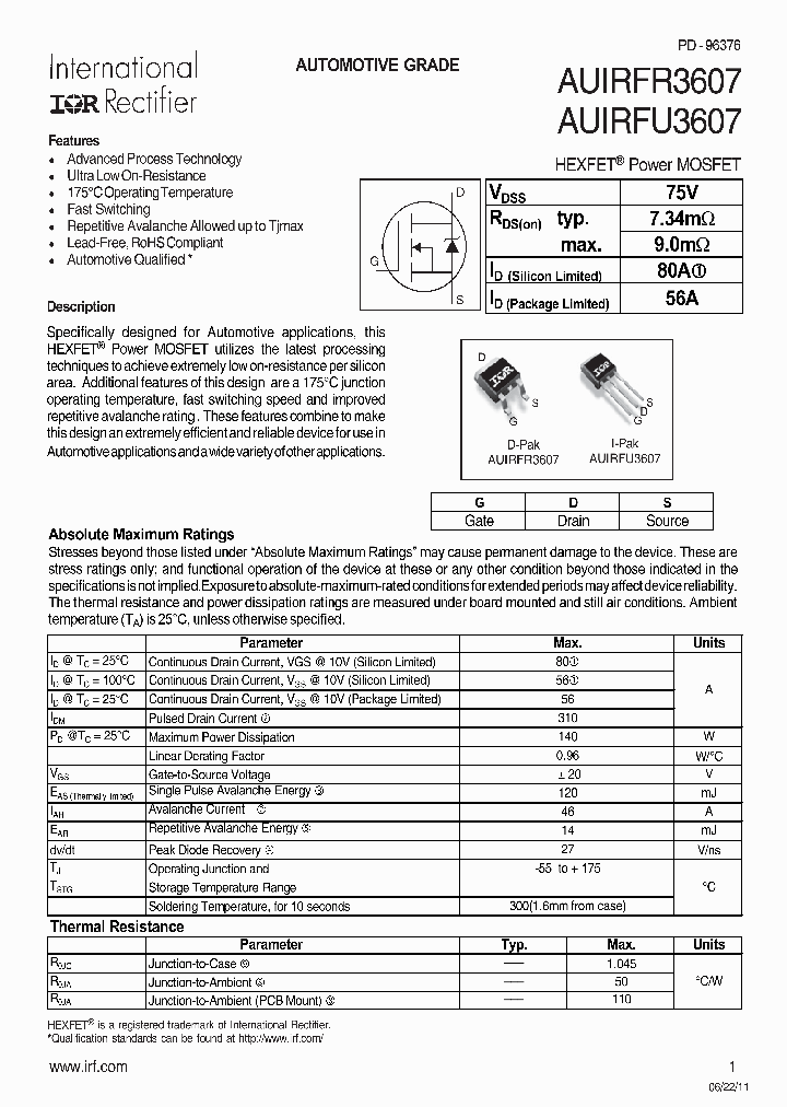 AUIRFR3607_7537881.PDF Datasheet