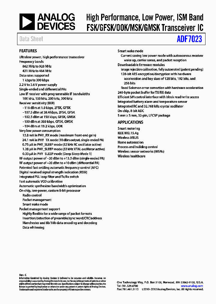 ADF7023BCPZ_7540194.PDF Datasheet