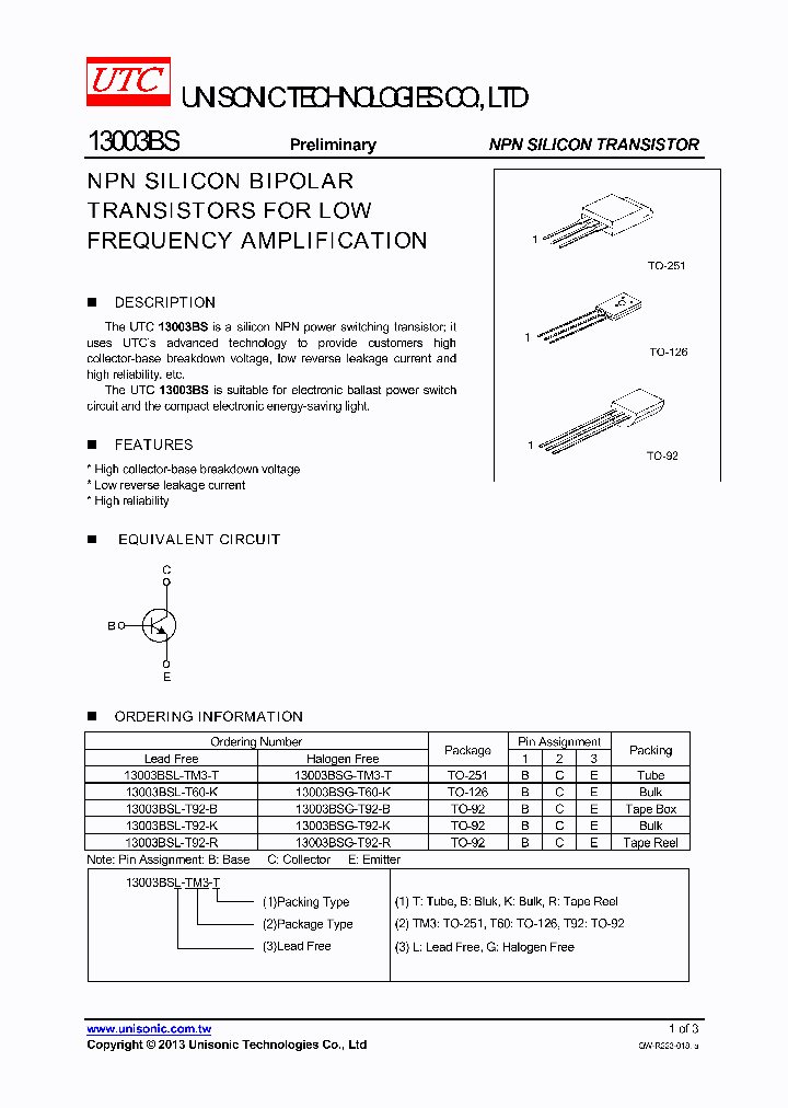13003BSL-T92-K_7541511.PDF Datasheet