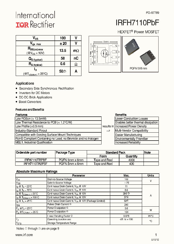 IRFH7110PBF_7548025.PDF Datasheet