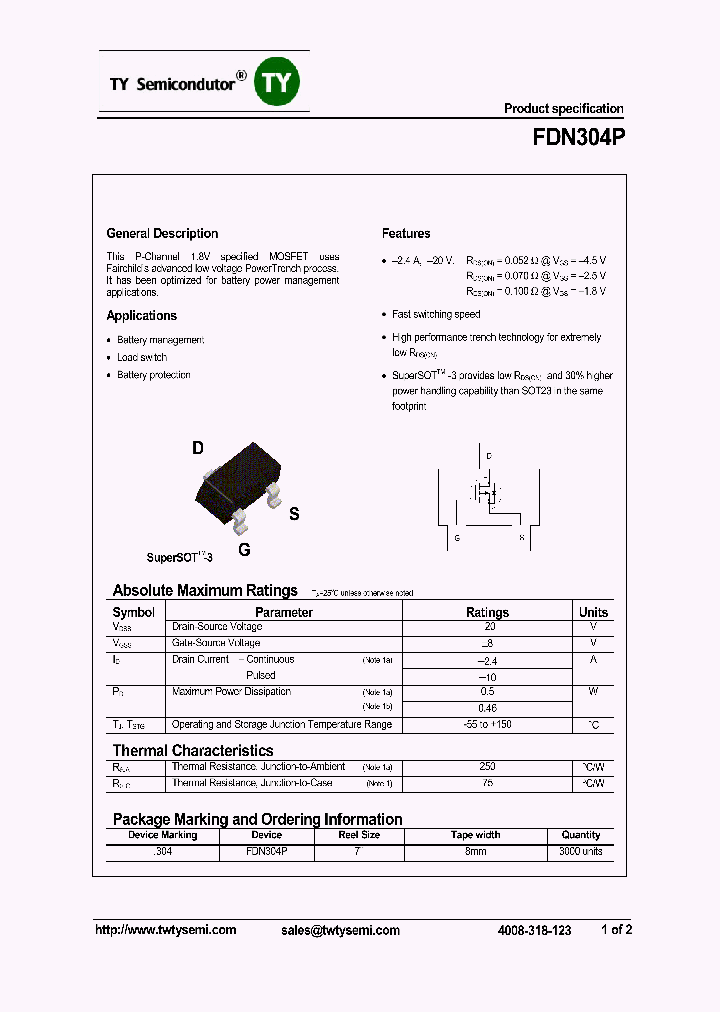 FDN304P_7550128.PDF Datasheet