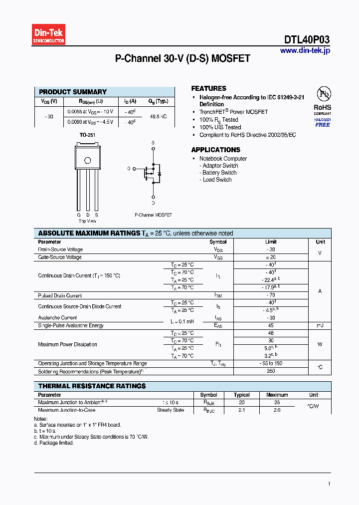 DTL40P03_7555376.PDF Datasheet