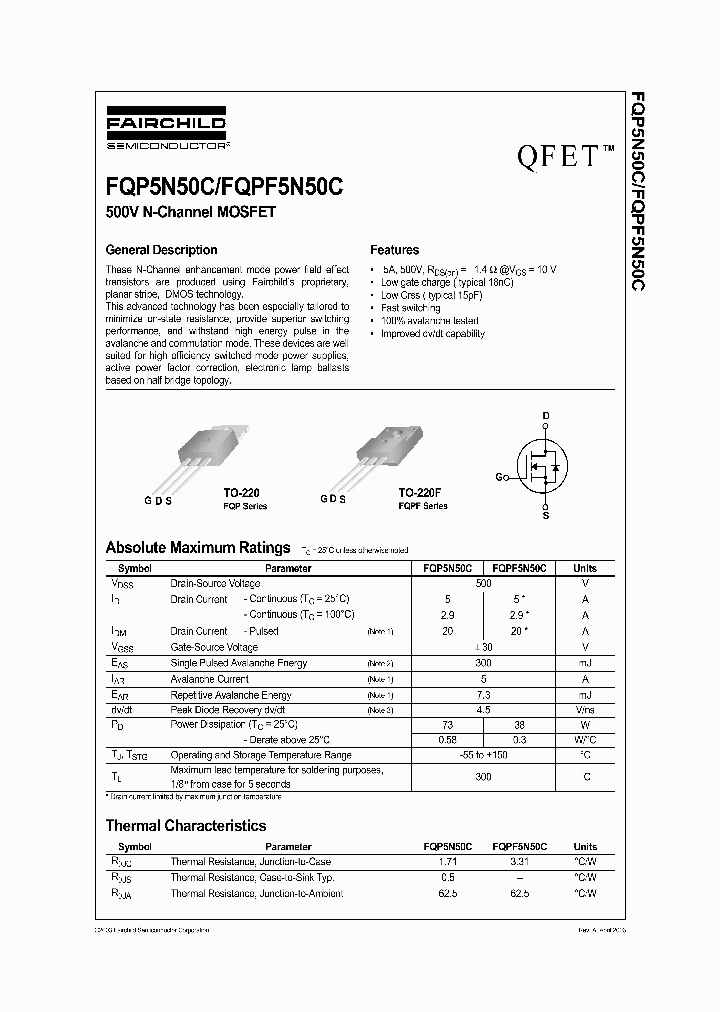 QPF5N50CYDTU_7560661.PDF Datasheet