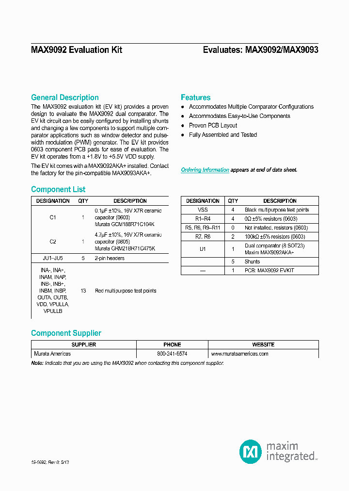 MAX9092EVKIT_7566884.PDF Datasheet