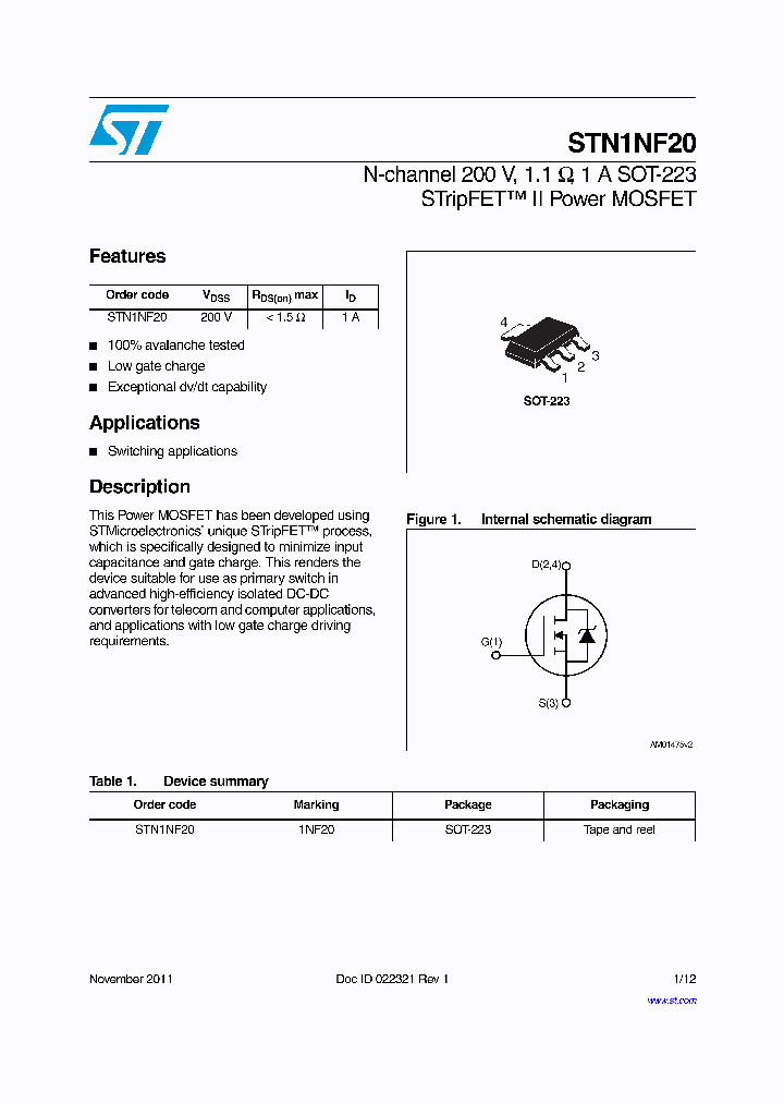 STN1NF20_7574404.PDF Datasheet